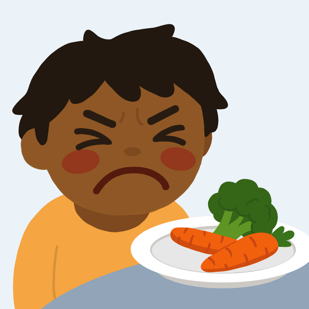 Kind dat geen groenten wil eten.